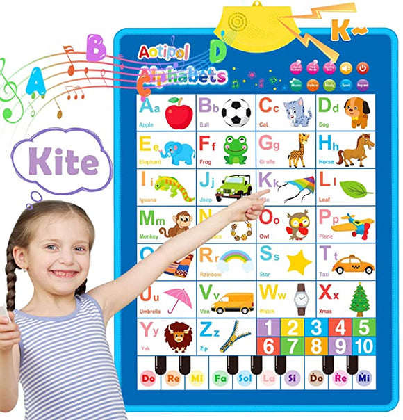 Electronic Interactive Alphabet Wall Chart, Talking ABC & 123 & Piano Tone Poster, Educational Toys for 3 4 5 Year Old Boys Girls, Toddlers Kids Learning Toys