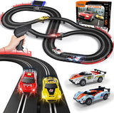 Electric Racing Tracks for Boys and Kids Including 4 Slot Cars 1:43 Scale with Headlights and Dual Racing, Race Car Track Sets with 2 Hand Controllers, Gift Toys for Children Over 8 Years Old