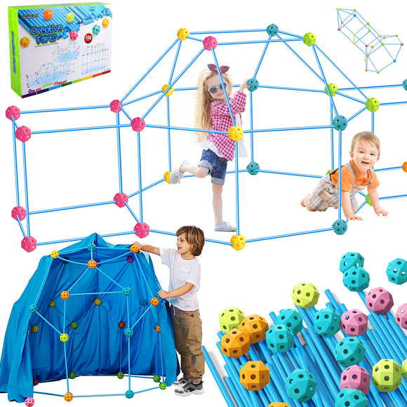 156 Pcs Fort Building Kit for Kids with Carrying Bag, Crazy Ultimate Fort Builder, Build a Fort Construction Building Toys for Kids Ages 4-8 Indoor and Outdoor