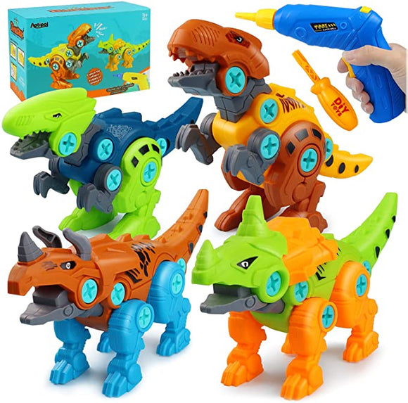aotipol Dinosaur Toys for Kids 5-7, Take Apart Toys for Boys & Girls with Electric Drill, STEM Building Toys for 4-7 Year Old Toddlers, Learning Toy Gift