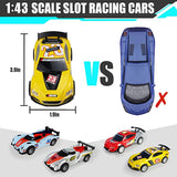 Electric Racing Tracks for Boys and Kids Including 4 Slot Cars 1:43 Scale with Headlights and Dual Racing, Race Car Track Sets with 2 Hand Controllers, Gift Toys for Children Over 8 Years Old