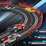 Electric Racing Tracks for Boys and Kids Including 4 Slot Cars 1:43 Scale with Headlights and Dual Racing, Race Car Track Sets with 2 Hand Controllers, Gift Toys for Children Over 8 Years Old