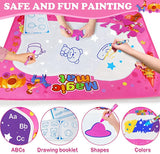 Water Doodle Mat, Educational Toys for 3 4 5 Year Old Girls Toddlers - 33.5 x 30 Inches, Princess Aqua Water Drawing Mat with Pens, Booklet and Copy Shapes, Gift for Kids Children Girls Ages 3-5