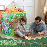 Dinosaur Tent for Kids with 4 Dinosaur Toys, Kids Tent Indoor and Outdoor, Foldable Playhouse with Storage Bag, Dinosaur Toys Gift for Boys & Girls, Toddlers and Children Play Tent