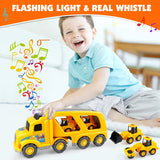 Construction Toy Trucks for 3-6 Year Old Boys & Girls, 5 in 1 Toy Cars with Light and Sound, Friction Power Play Vehicles, Gift Toys for Kids and Toddlers Ages 3-6