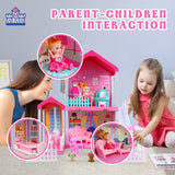 aotipol Dollhouse with Cloister, Stairs and Yard - Doll House and Furniture, Accessories, Pets, Doll - DIY Dollhouses Pretend Play Toys for Girls Kids Indoor