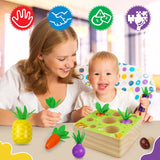 Montessori Toys for Toddlers 1 2 Year Old Boys Girls, Wooden Baby Toys Farm Harvest Game, Educational Fine Motor Skills Toys for Ages 1-3, Shape Sorting & Counting Puzzle, 7 Sizes Vegetable or Fruit