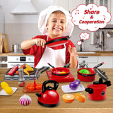 aotipol Play Kitchen Accessories Set with Sound - Kids Kitchen Pretend Toys with Pots & Pans, BBQ Grill, Cutting Play Food, Cookware Utensils - Educational Gift for Boys Girls 3 4 5 6 Years Old