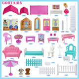 aotipol Dollhouse with Cloister, Stairs and Yard - Doll House and Furniture, Accessories, Pets, Doll - DIY Dollhouses Pretend Play Toys for Girls Kids Indoor