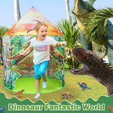 Dinosaur Tent for Kids with 4 Dinosaur Toys, Kids Tent Indoor and Outdoor, Foldable Playhouse with Storage Bag, Dinosaur Toys Gift for Boys & Girls, Toddlers and Children Play Tent