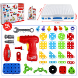 STEM Toys for 3 5 7 Year Old Boys Kids, 232 Pcs Kids Drill Set Building Blocks, Design and Drill DIY Educational Construction Engineering Toys, Creative Mosaic Electric Drill Set Gift for Kids Boys Girls Age 3-8 Years Old