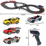 Electric Racing Tracks for Boys and Kids Including 4 Slot Cars 1:43 Scale with Headlights and Dual Racing, Race Car Track Sets with 2 Hand Controllers, Gift Toys for Children Over 8 Years Old