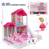 aotipol Dollhouse with Cloister, Stairs and Yard - Doll House and Furniture, Accessories, Pets, Doll - DIY Dollhouses Pretend Play Toys for Girls Kids Indoor